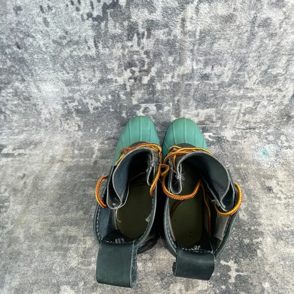 LL Bean Youth 3 M Duck Boots Teal Green Blue Leather Rubber Rain Boots USA Made